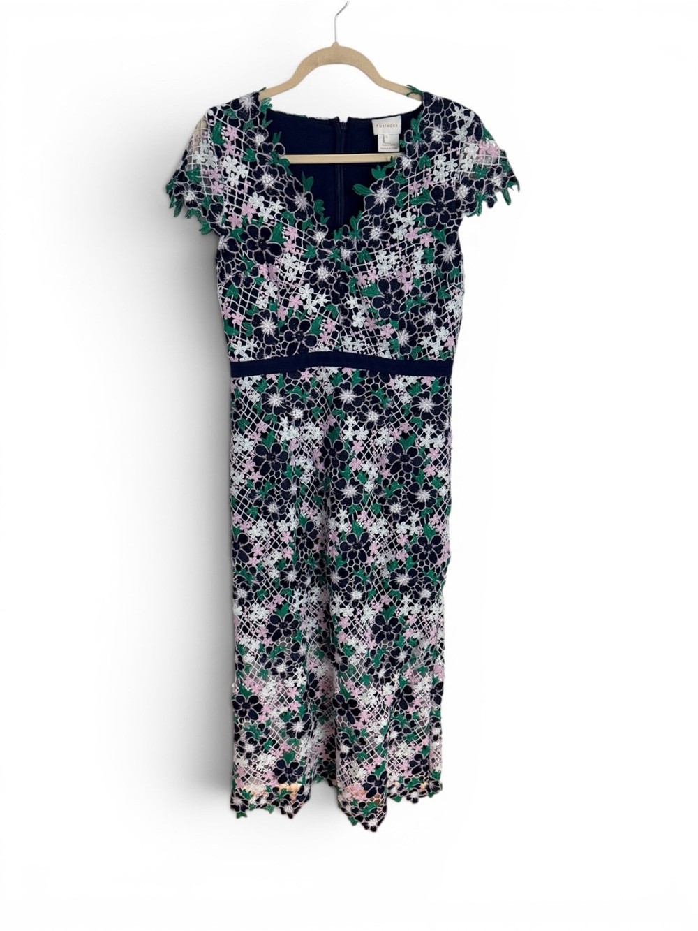foxiedox by Anthropologie Navy, Green & Pink Floral Lace Midi Dress - Picture 5 of 5